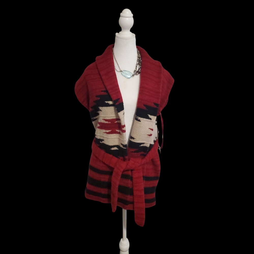 NWT Polo by Ralph Lauren Red and Black Cowl Sweater VEST (Large)